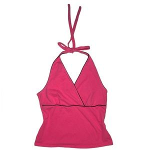 Hot pink V neck haltered top